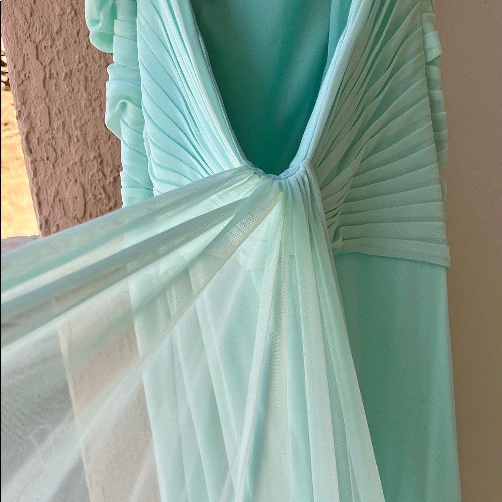 Seafoam green full length flow rhinestone embellished formal gown